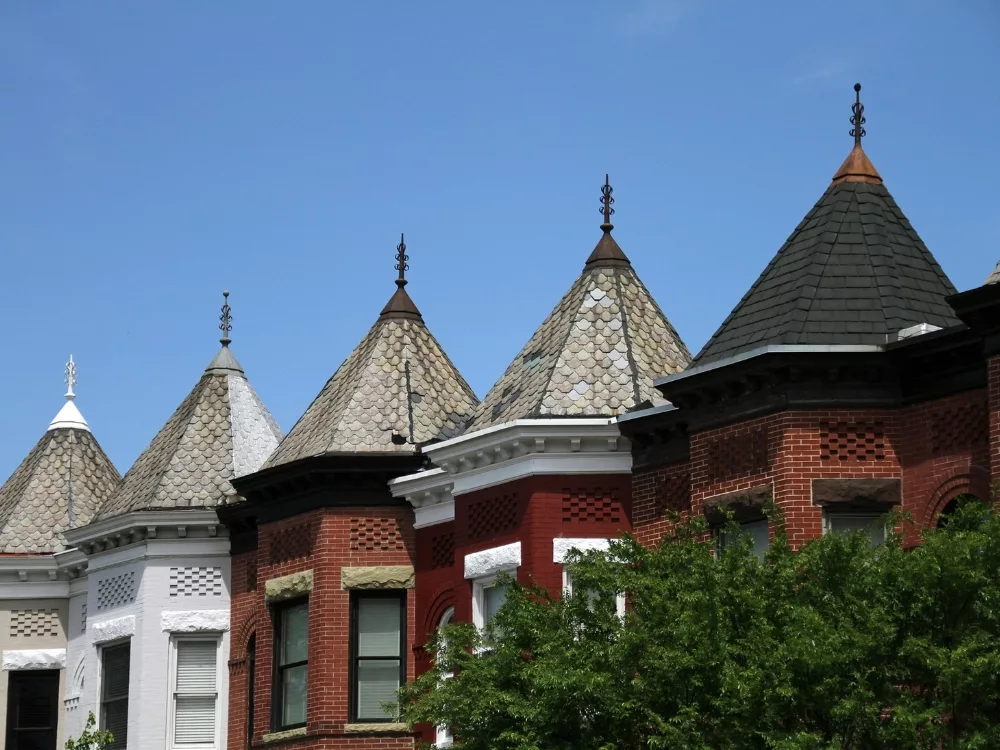 The roofline of row houses in the Adams Morgan section of Washington, DC, the home area served by Wise &Partners